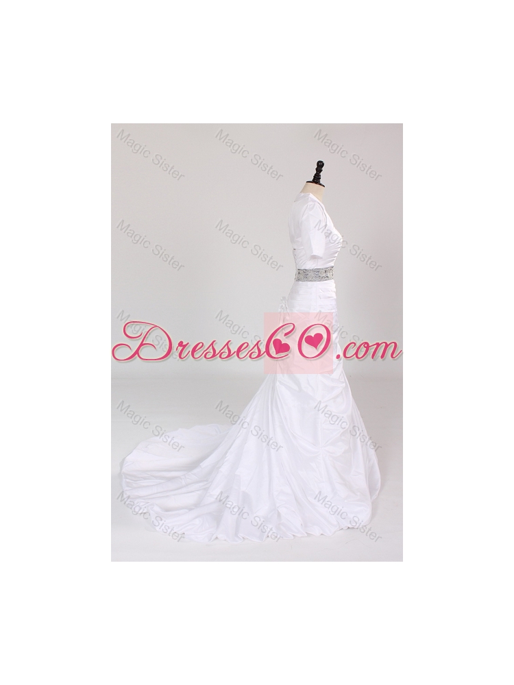 Exclusive Strapless Court Train Wedding Dress with Beading