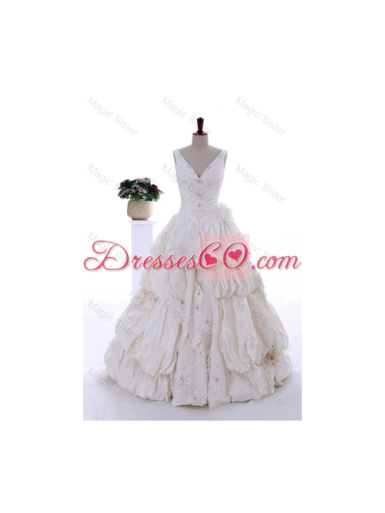 Fashionable Beading Appliques Wedding Dress with Court Train