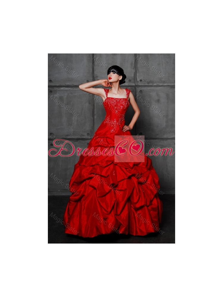 Pretty Princess Taffeta Red Wedding Dress with Beading and Pick Ups