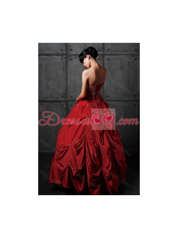 Pretty Princess Taffeta Red Wedding Dress with Beading and Pick Ups