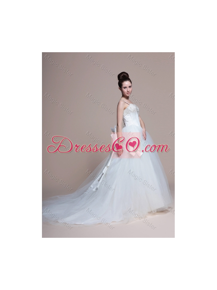 Perfect A Line Straps Beading Wedding Dress with Bowknot
