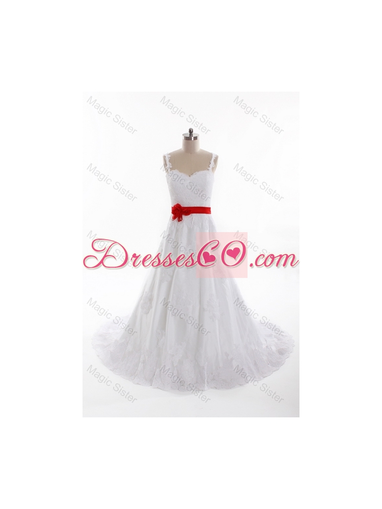 Classical A Line Straps Wedding Dress with Belt and Appliques