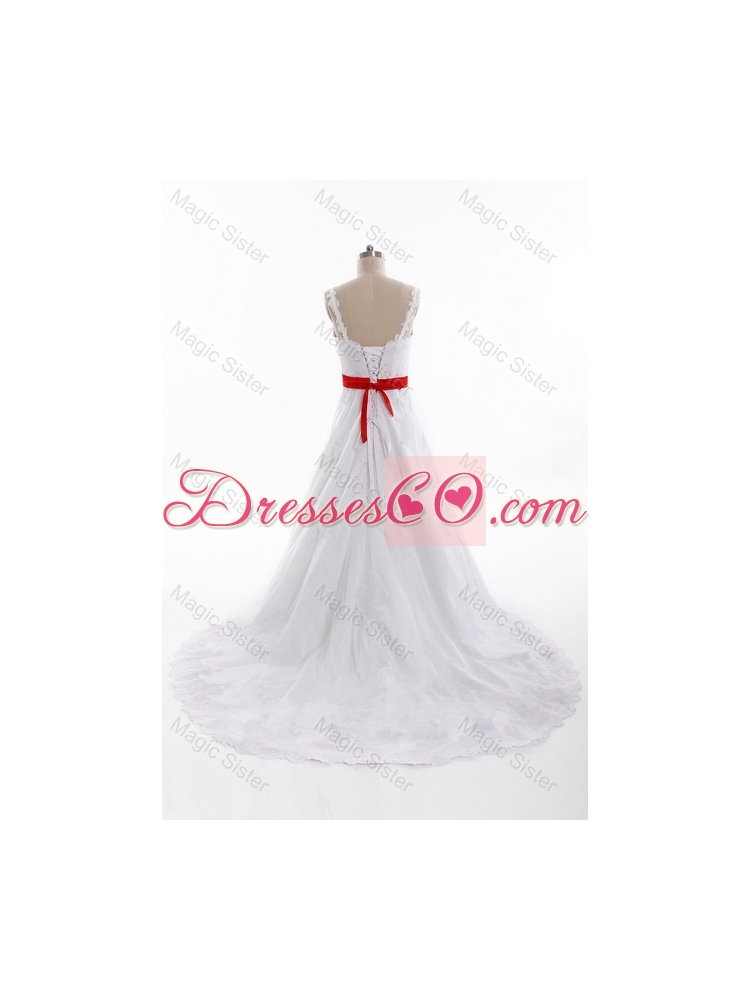 Classical A Line Straps Wedding Dress with Belt and Appliques
