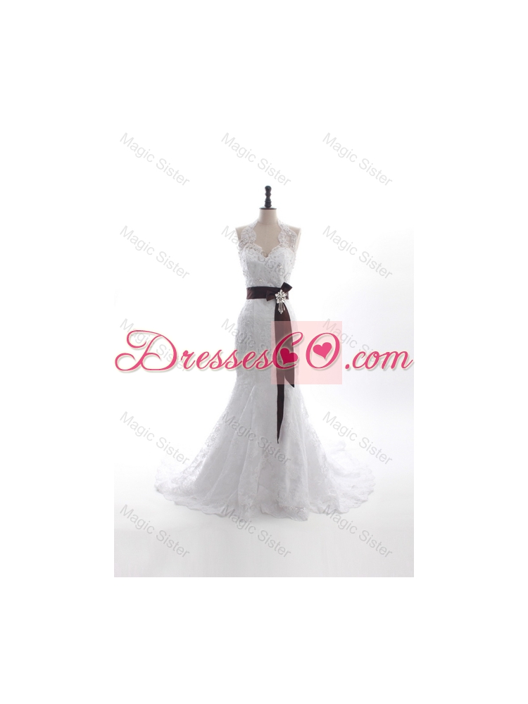 Custom Made Mermaid Halter Top Wedding Dress with Beadin