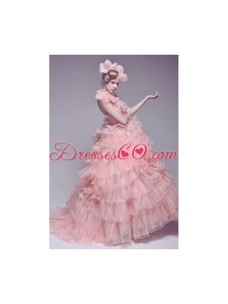 Exclusive Beading and Ruffles Wedding Dress with Brush Train