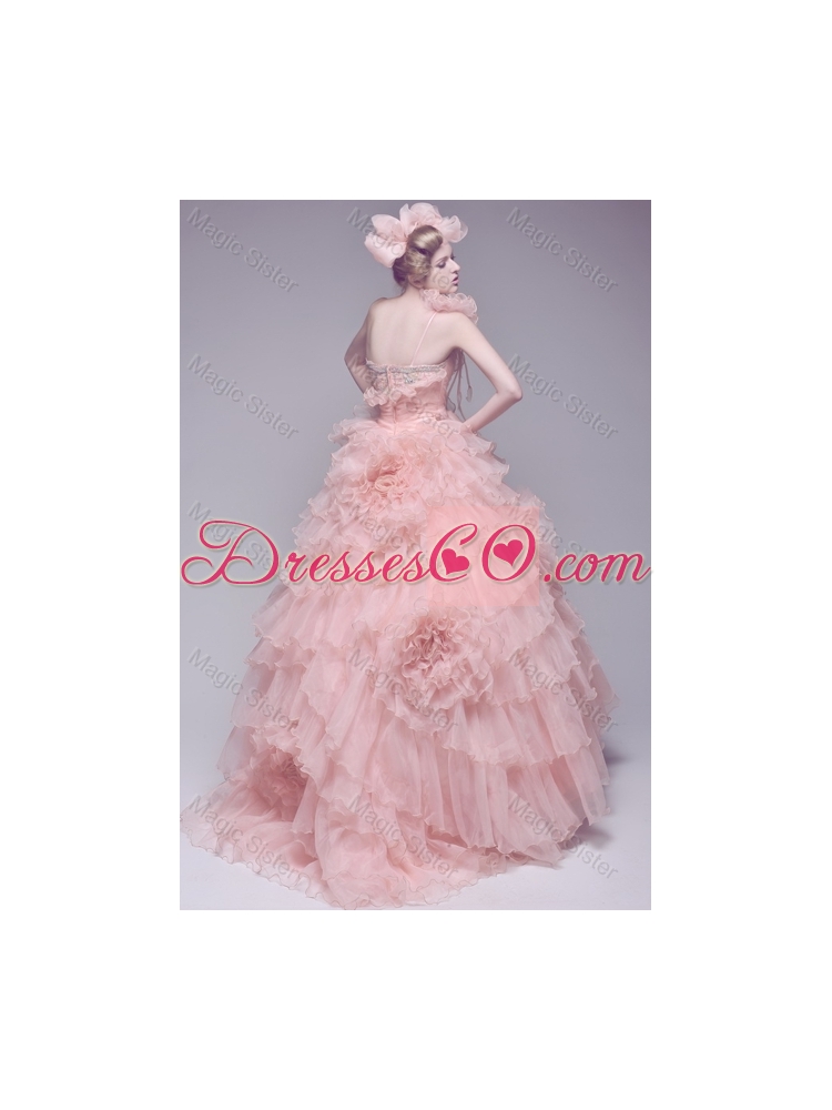 Exclusive Beading and Ruffles Wedding Dress with Brush Train
