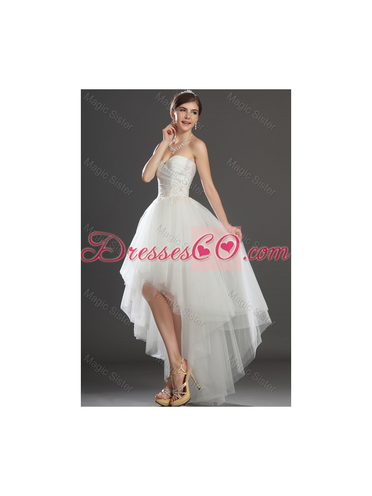 Fashionable Beading and Appliques High Low Wedding Dress in Tulle
