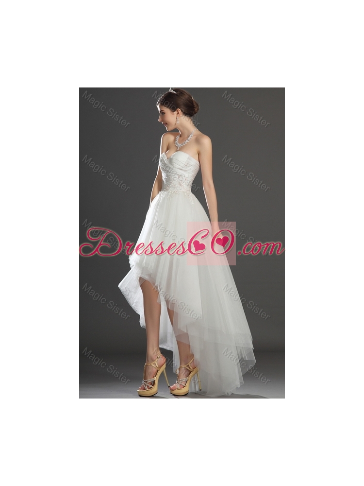 Fashionable Beading and Appliques High Low Wedding Dress in Tulle