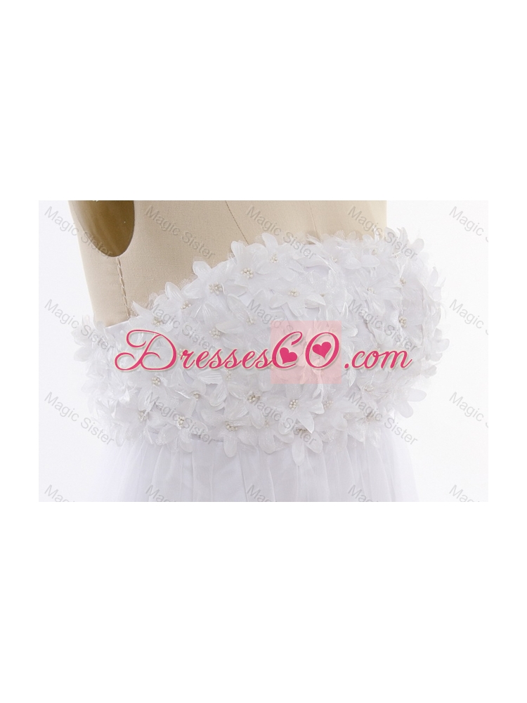 Perfect Beading and Hand Made Flowers Short Wedding Dress with Court Train