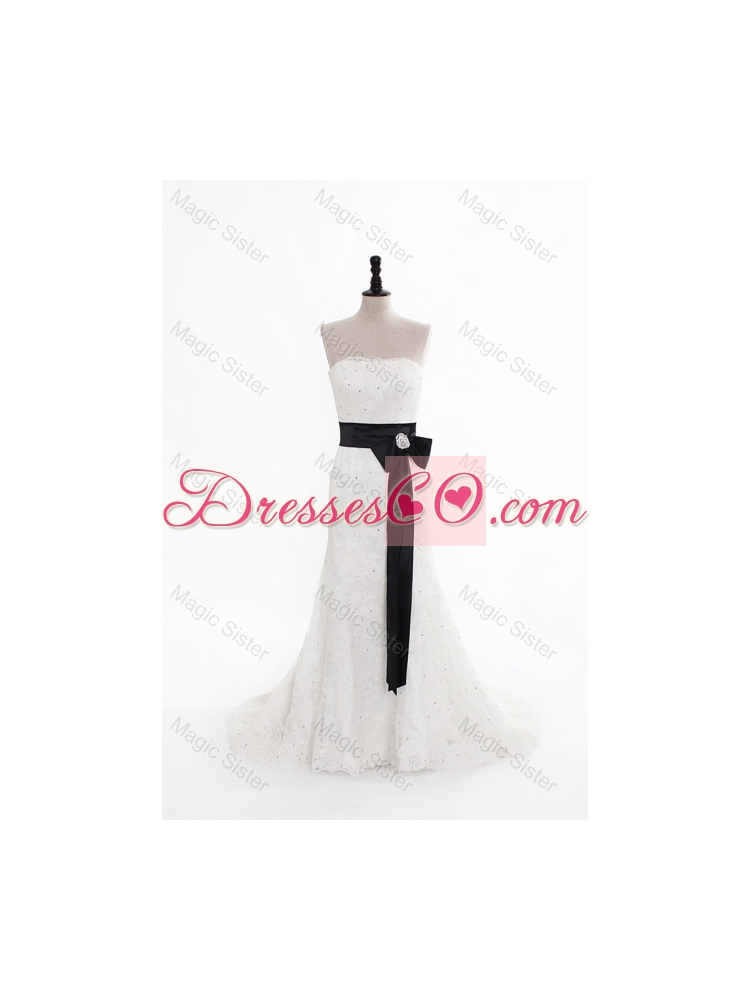 Perfect Column Strapless Wedding Dress with Beading and Belt