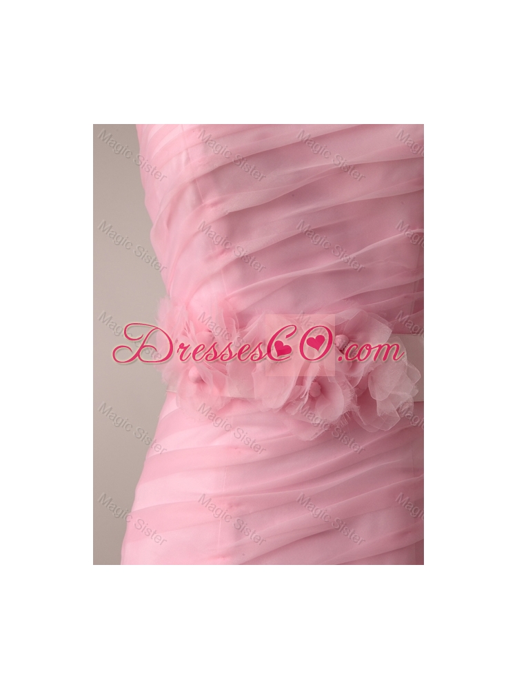 Remarkable Baby Pink Wedding Dress with Rolling Flowers and Bowknot