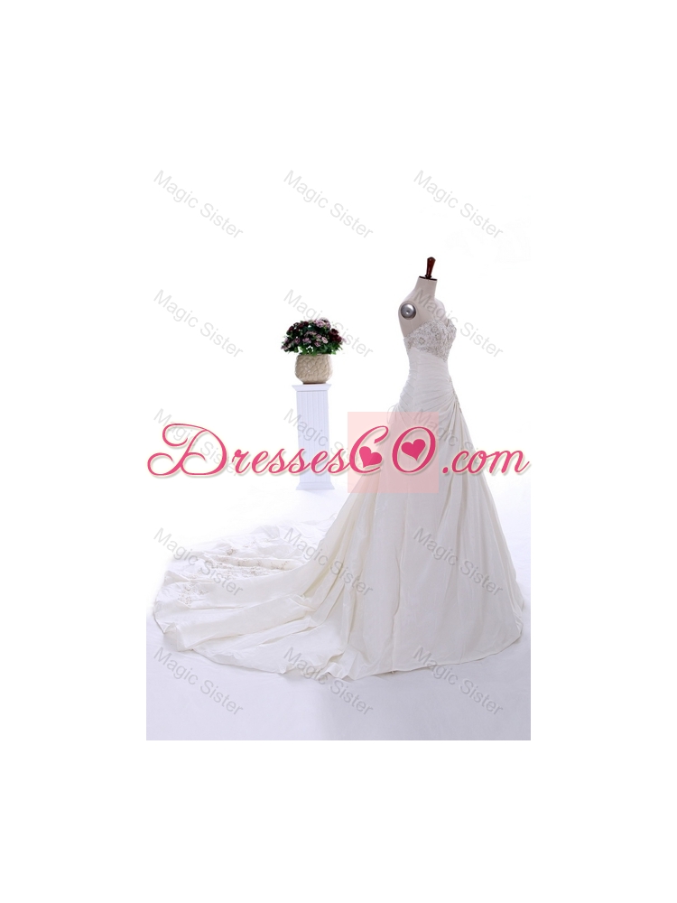 Romantic Embroidery and Beading Wedding Dress with Court Train