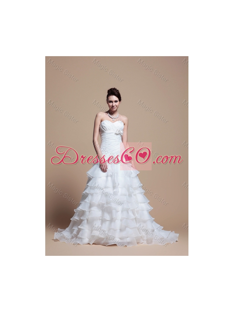 Custom Made A Line Strapless Wedding Dress with Ruffled Layer