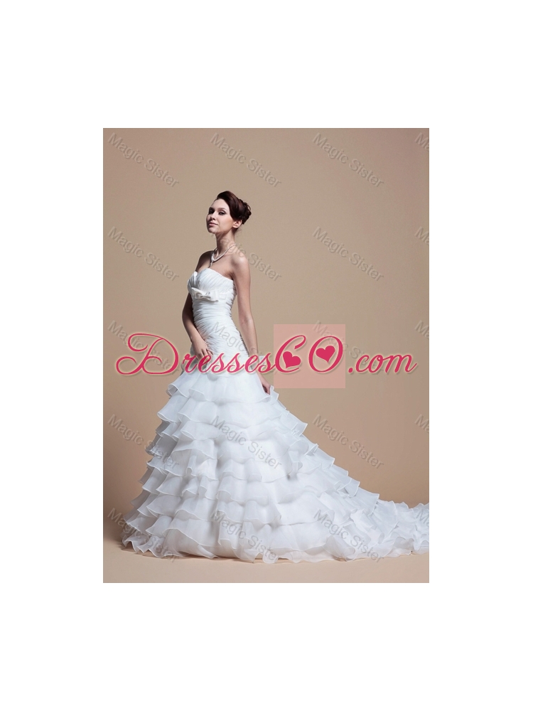 Custom Made A Line Strapless Wedding Dress with Ruffled Layer