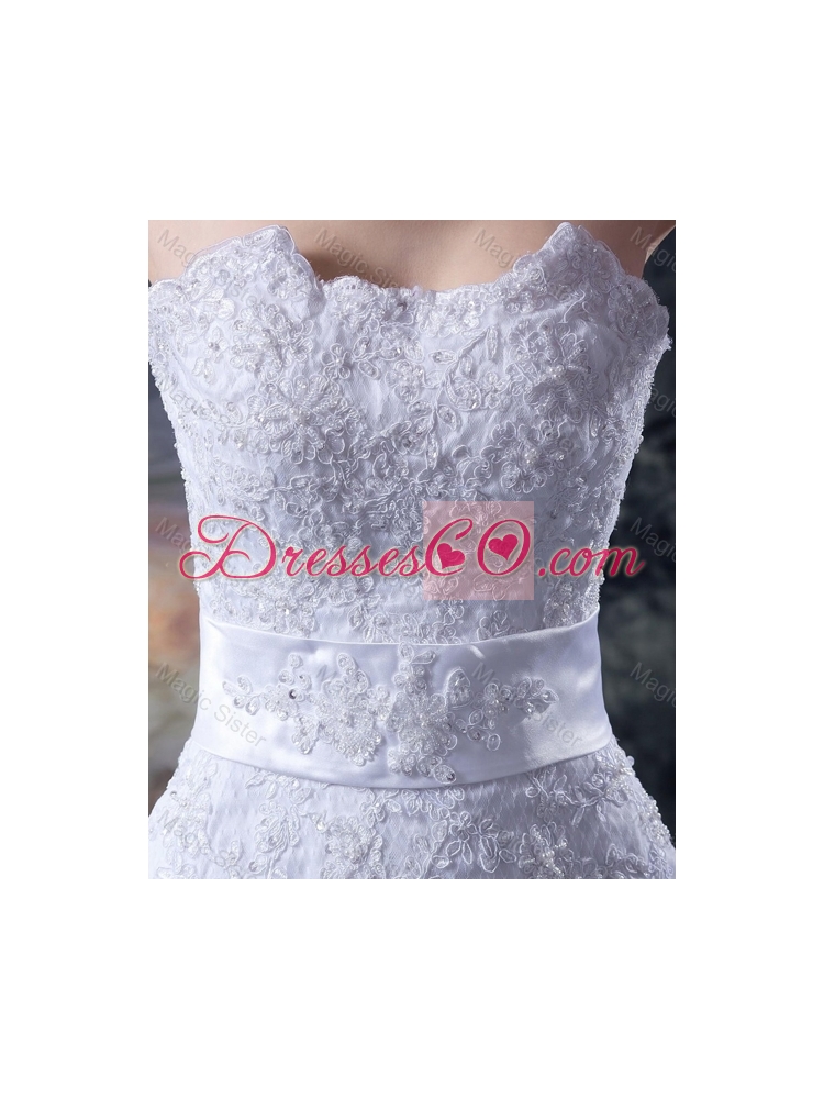 Custom Made Mermaid Strapless Lace Wedding Dress with Appliques