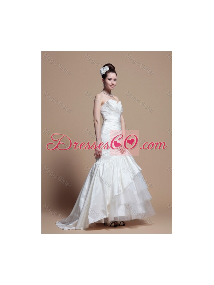 Custom Made Mermaid Strapless Wedding Dress with Brush Train
