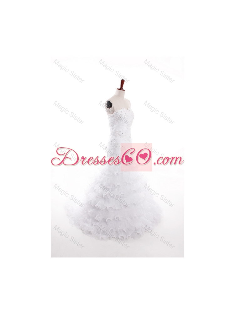 Romantic Mermaid Strapless Wedding Dress with Ruffled Layers