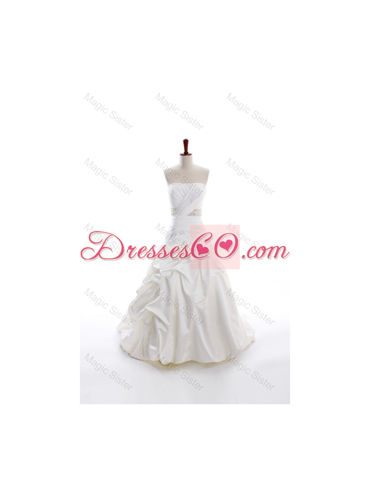 Custom Made A Line Strapless Wedding Dress with Beading