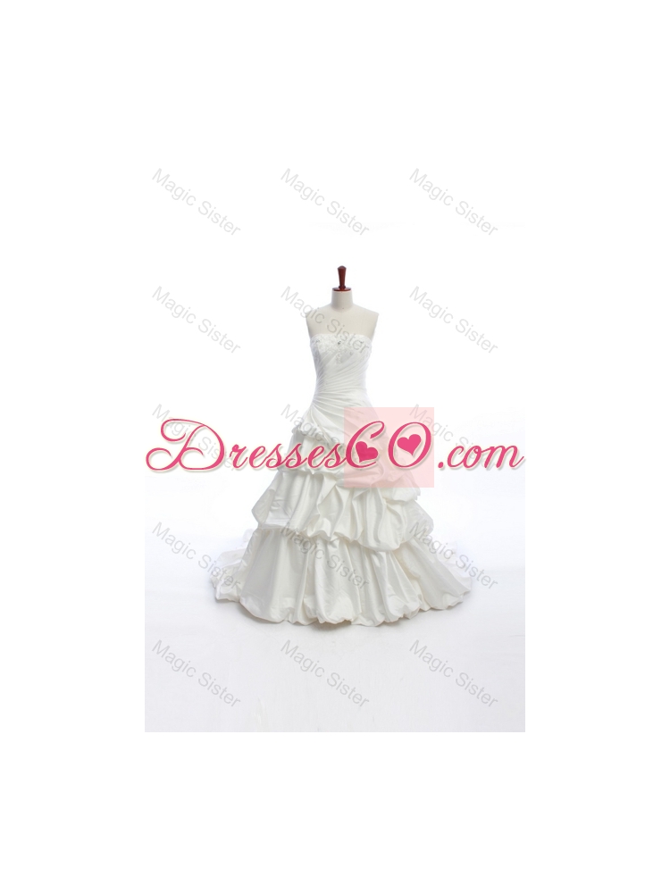 Elegant A Line Strapless Wedding Dress with Pick Ups for