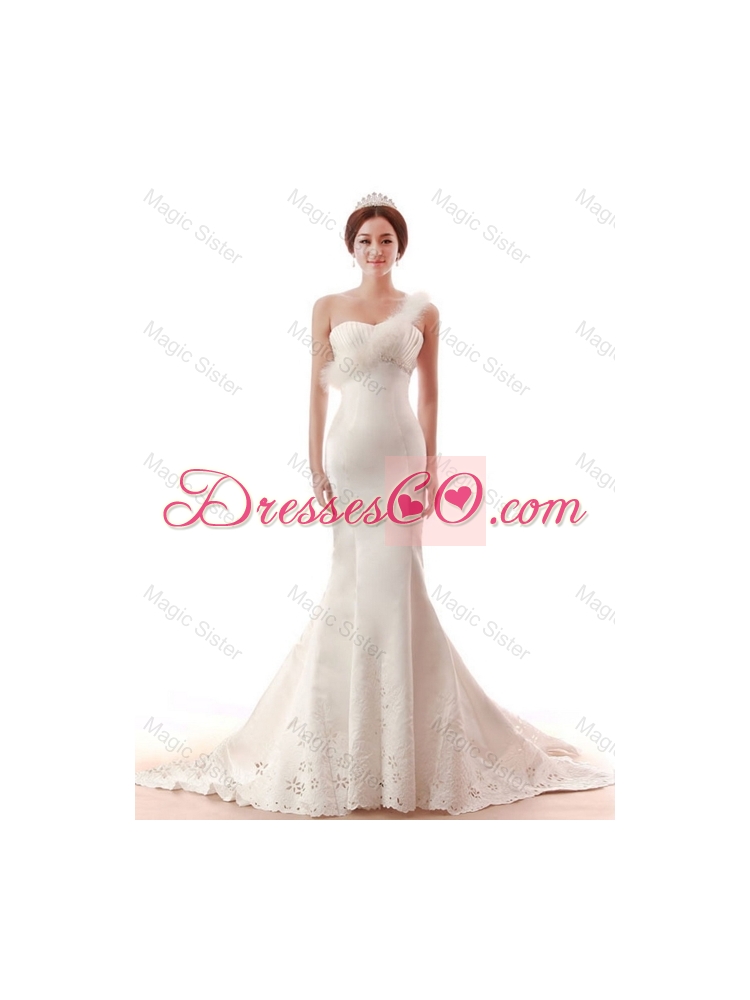 Exquisite Beading and Feather Mermaid White Wedding Dress