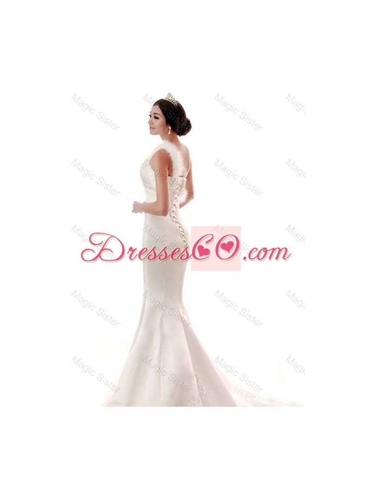 Exquisite Beading and Feather Mermaid White Wedding Dress