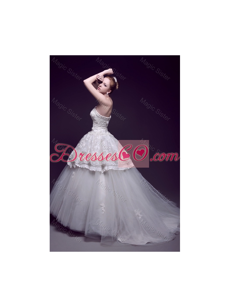 Luxurious Appliques Ball Gown Wedding Dress with Brush Train
