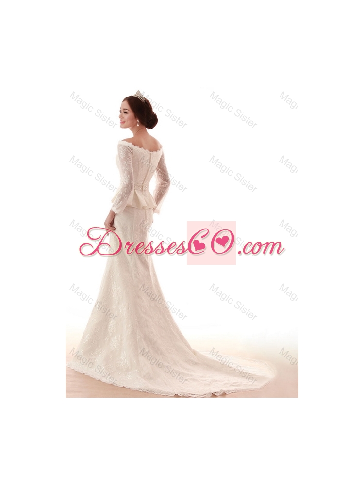 The Super Hot Court Train Lace White Wedding Dress with Beading