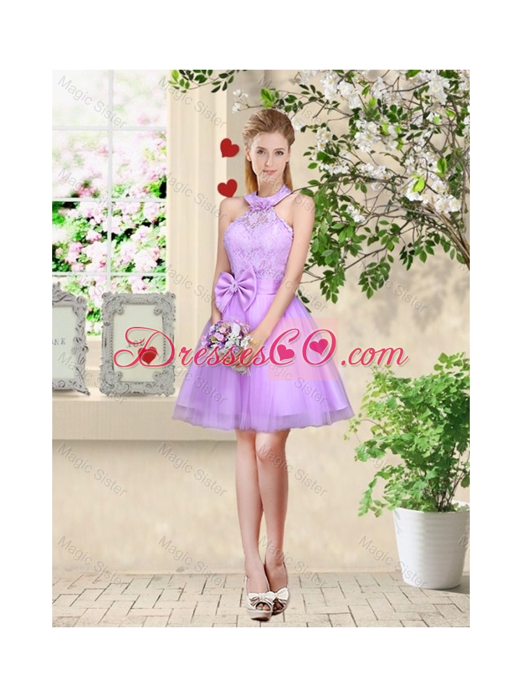 Decent Bateau A Line Dama Dress with Lace and Bowknot
