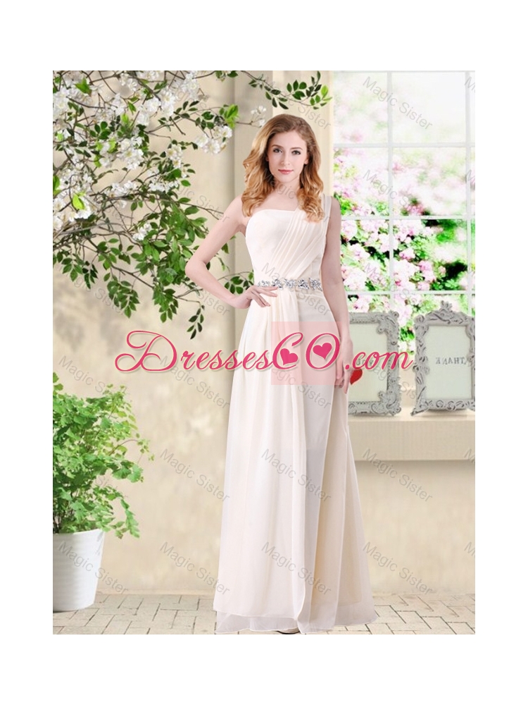 Discount Empire One Shoulder Champagne Dama Dress with Belt