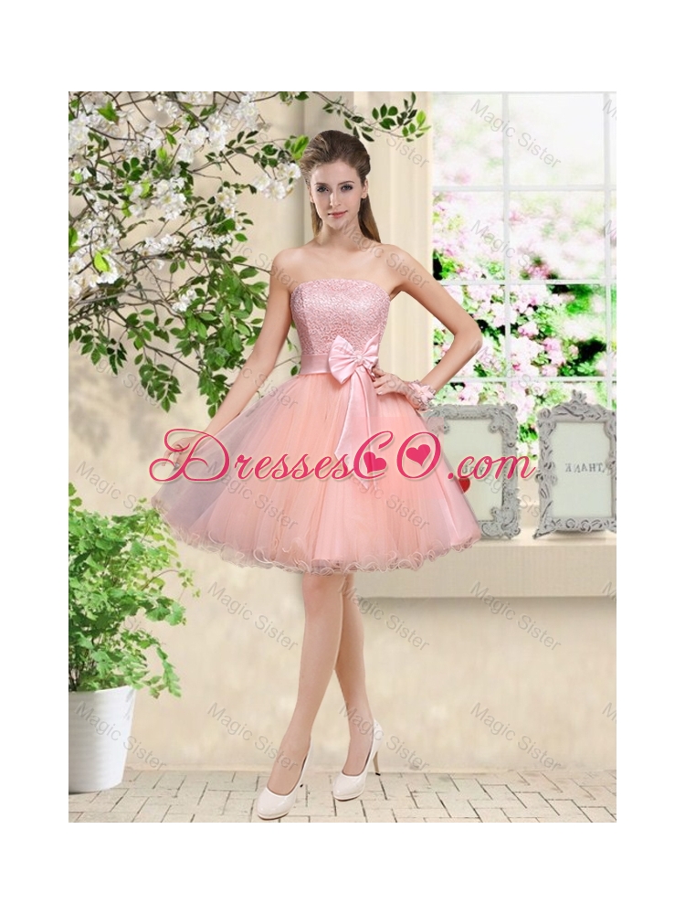 Elegant Baby Pink Dama Dress with Appliques and Belt
