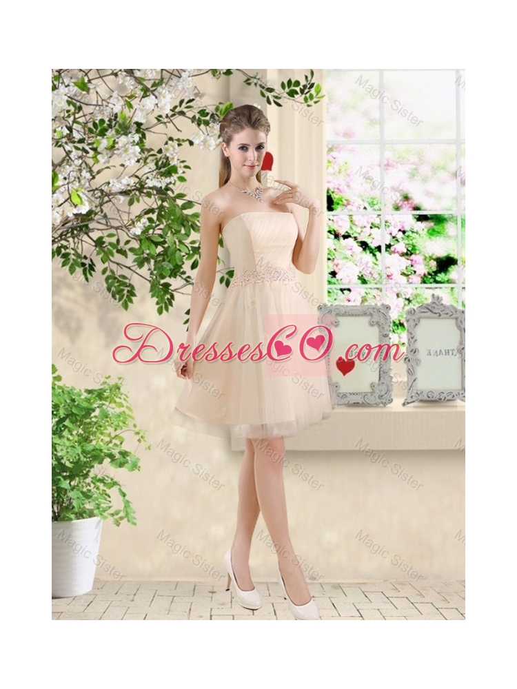 New Style Strapless Appliques and Belt Dama Dress in Champagne