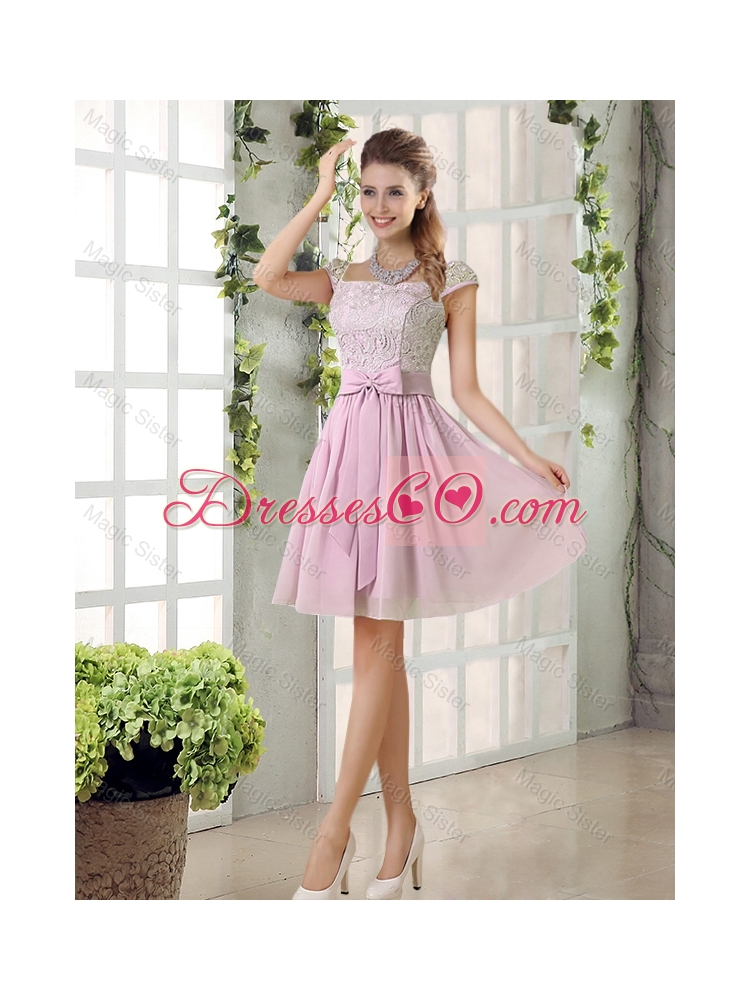 Popular A Line Square Lace Dama Dress with Bowknot