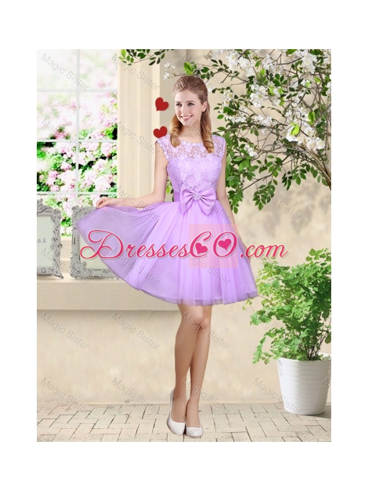 Sophisticated A Line Lavender Dama Dress with Lace and Bowknot