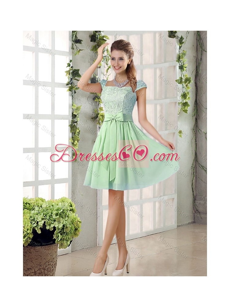 Affordable Square Lace Bridesmaid Dress with Bowknot