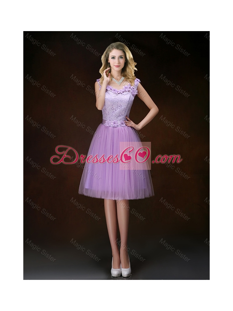 Classical Scoop Bridesmaid Dress with Hand Made Flowers