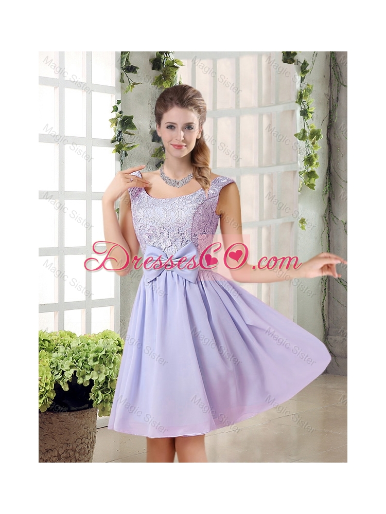 Fall A Line Straps Lace Bridesmaid Dress in Lavender
