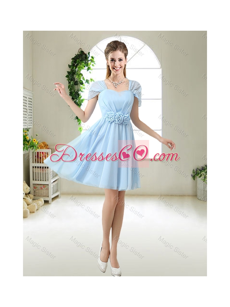 Pretty Hand Made Flowers Bridesmaid Dress with Cap Sleeves