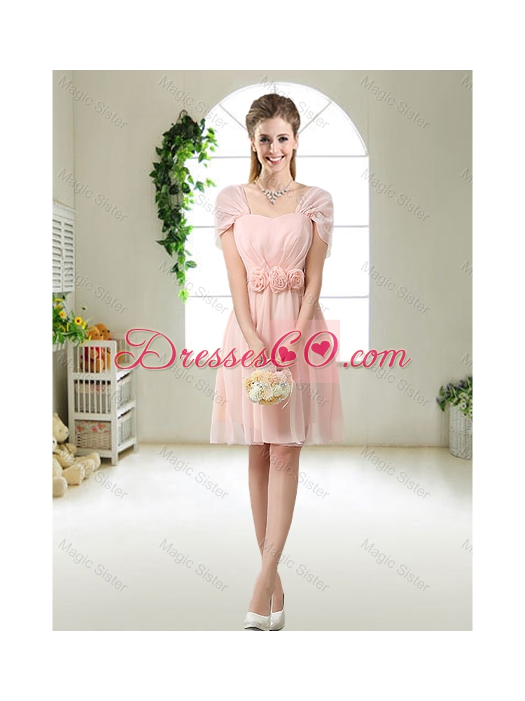 Pretty Hand Made Flowers Bridesmaid Dress with Cap Sleeves