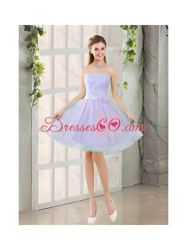 Artistic A Line Strapless Belt Bridesmaid Dress with Hand Made Flowers