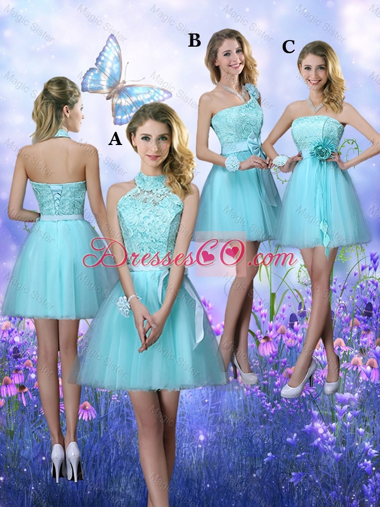 Cheap Lace Short Bridesmaid Dress in Aqua Blue Color