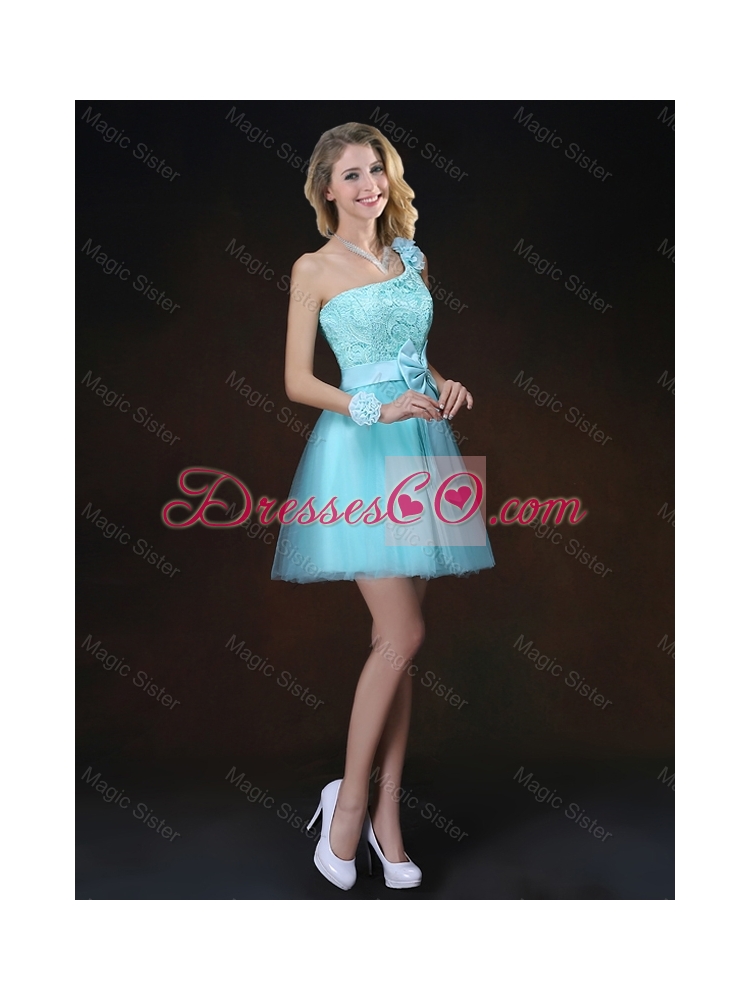 Cheap Lace Short Bridesmaid Dress in Aqua Blue Color