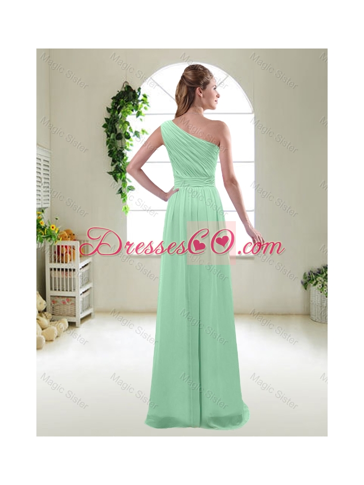Classical Apple Green One Shoulder Bridesmaid Dress with Zipper up