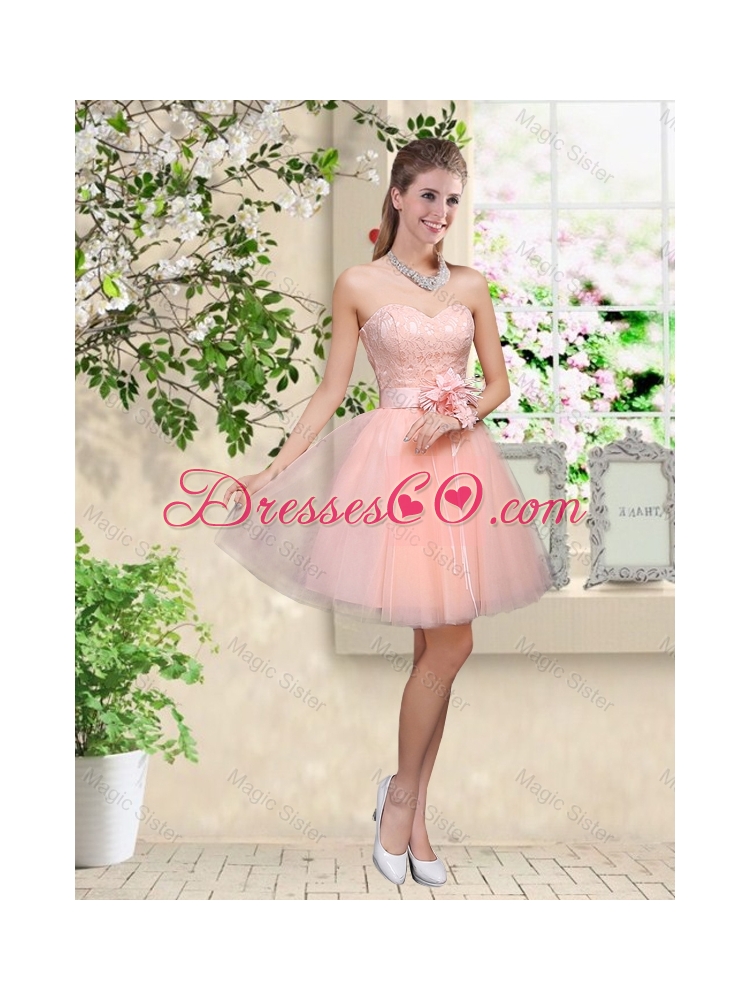 Discount Off the Shoulder Hand Made Flowers Bridesmaid Dress in Baby Pink