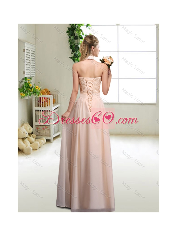Elegant Laced and Bowknot Bridesmaid Dress with Halter Top