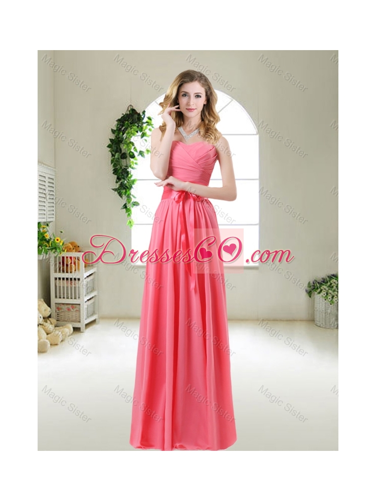 Elegant Strapless Bridesmaid Dress in Watermelon Red