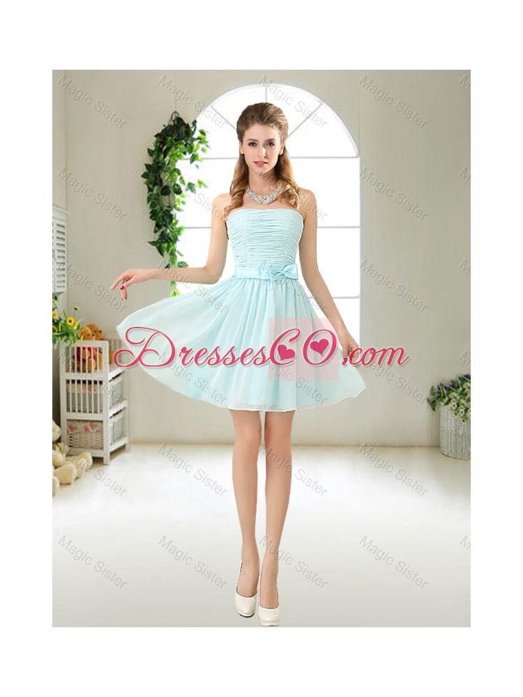 Elegant Strapless Mini Length Bridesmaid Dress with Bowknot