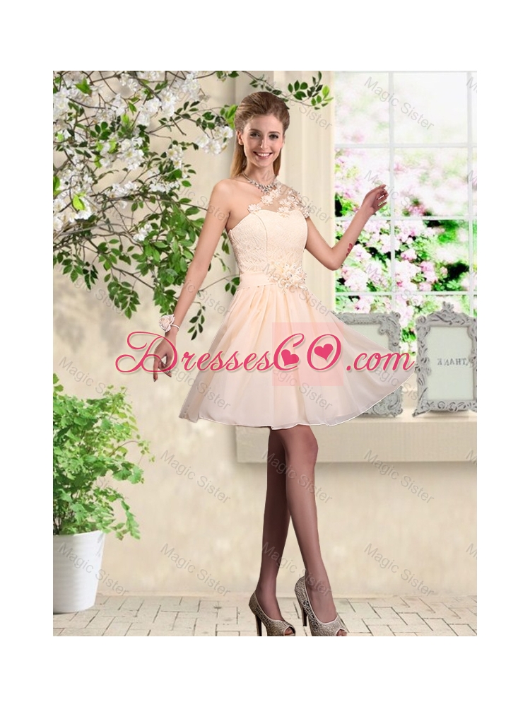 Lovely One Shoulder Bridesmaid Dress with Hand Made Flowers