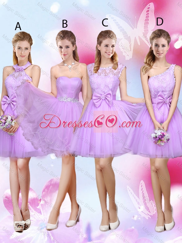 Popular A Line One Shoulder Laced Bridesmaid Dress in Lavender