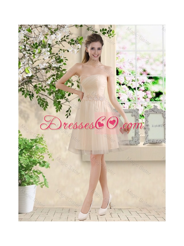 Pretty One Shoulder Champagne Bridesmaid Dress with Appliques and Belt