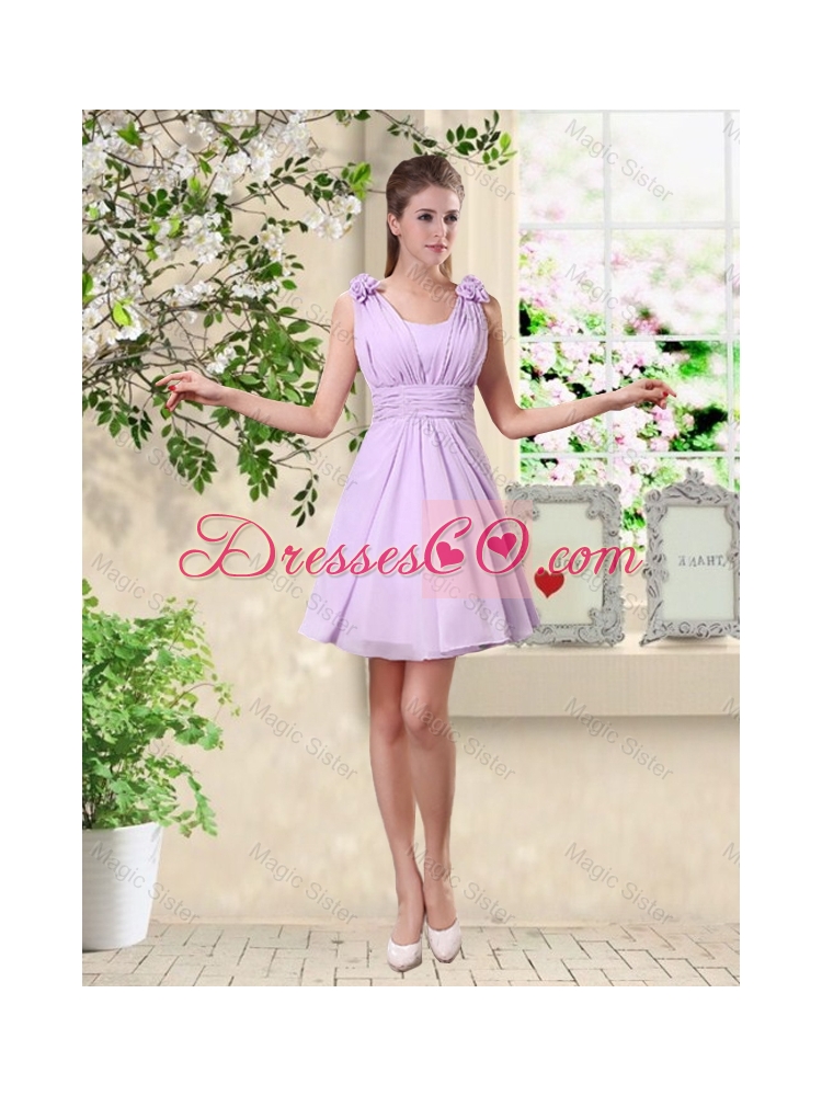 Simple A Line V Neck Beaded Bridesmaid Dress in Lavender